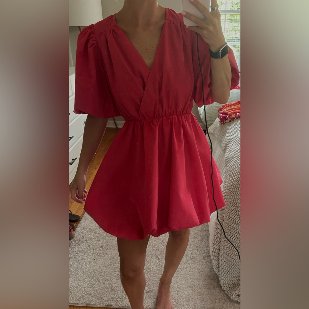 Entro Red Bubble Hem Mini Dress